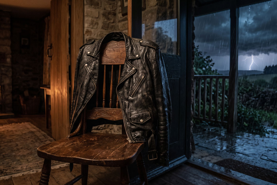 Behind the Track Writing Cold Rain on Black Leather